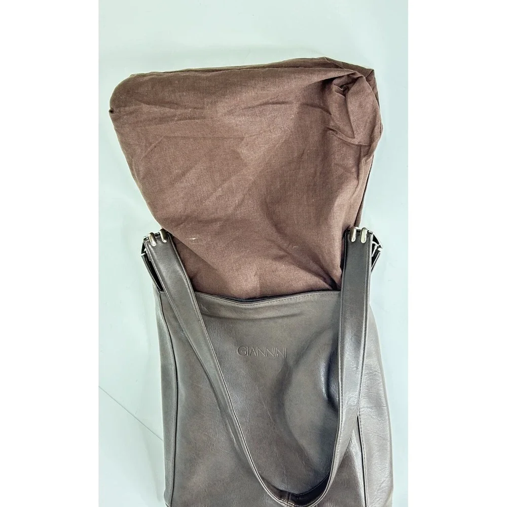 Giannini Purse Medium Brown Bucket Shoulder Hobo‎ Tablet Crossbody Faux Leather